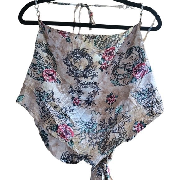 J for Justify Y2K Dragon Print Chained Neck Halter Top - Picture 1 of 7